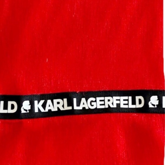 NWT Karl Lagerfeld Red Knit Name Logo Band Infinity Scarf - Picture 5 of 15